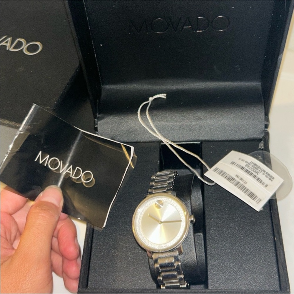 Movado Silver Dial with Black Bracelet